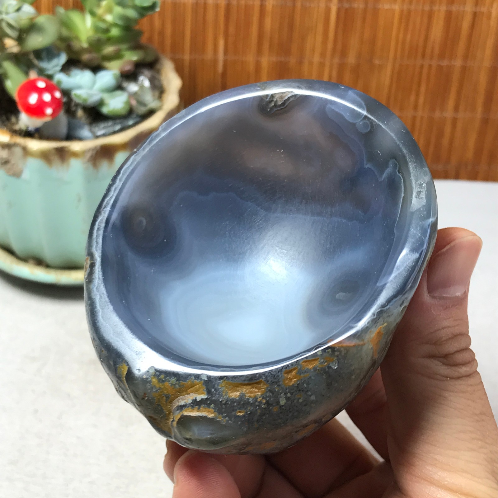 88-73-40mm Natural Polished Agate Carved Stone Rock Ashtray Ash Tray 257g A6326