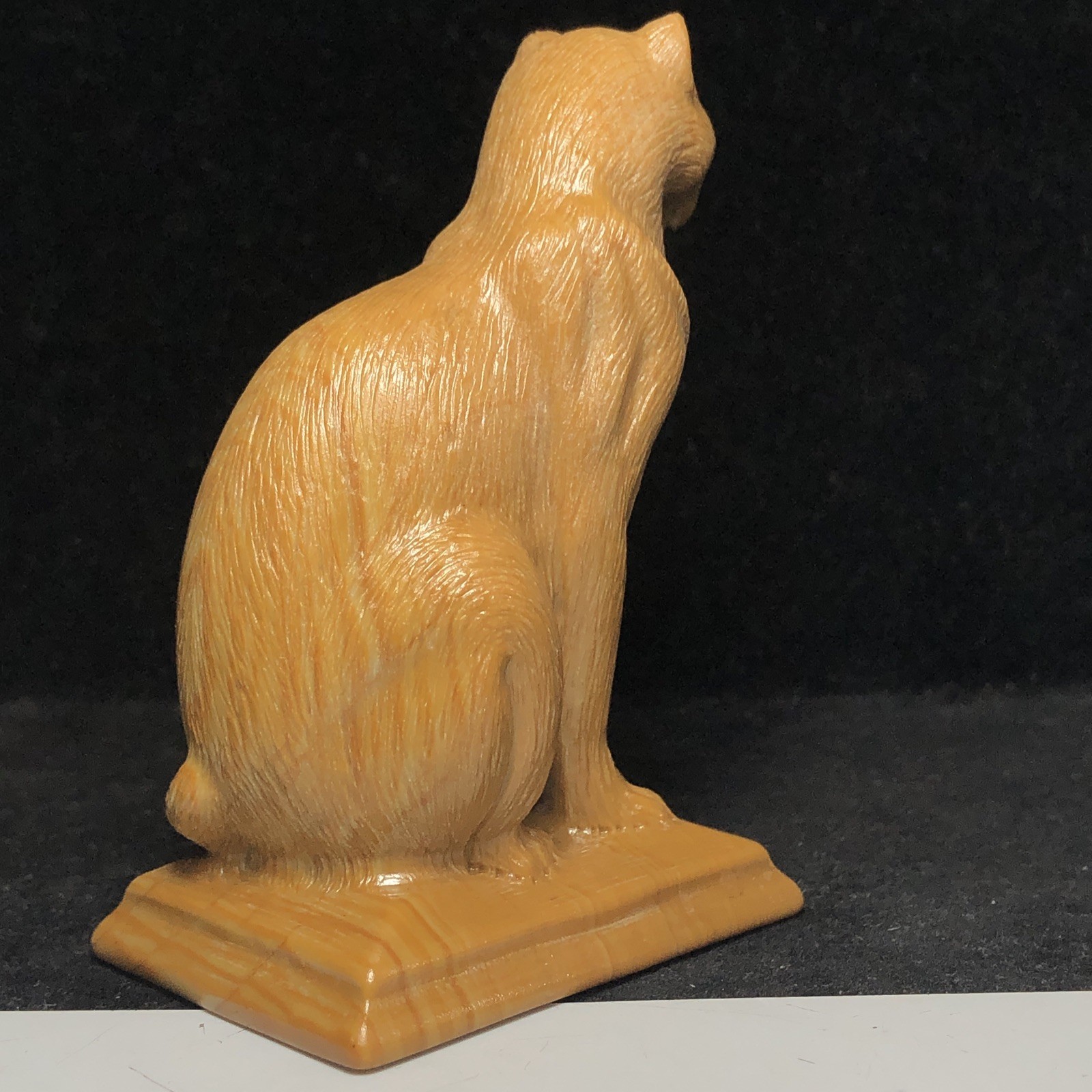 Hand Carved Natural Songhua Stone Quartz Cat Sculpture Signed Collectible Art.