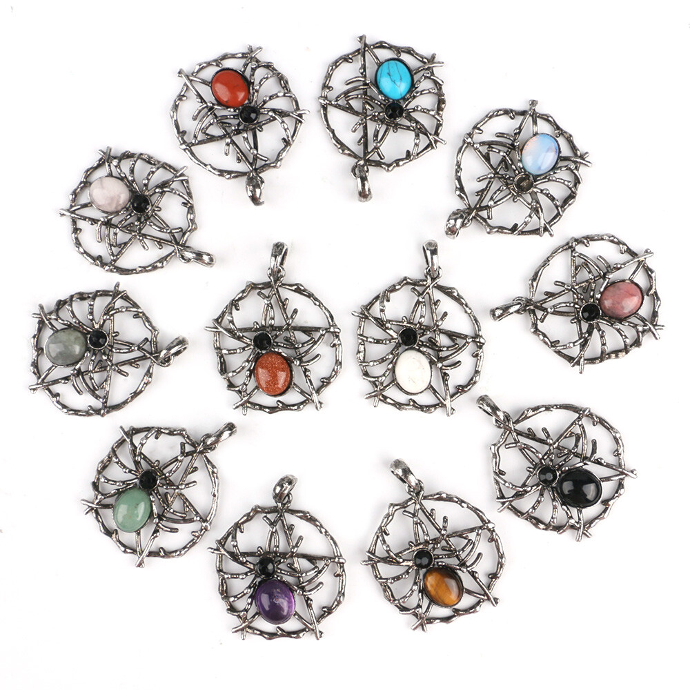 Natural Crystal Chakra Spider Web Net Pendant Bead Gemstone Amulet Energy Reiki