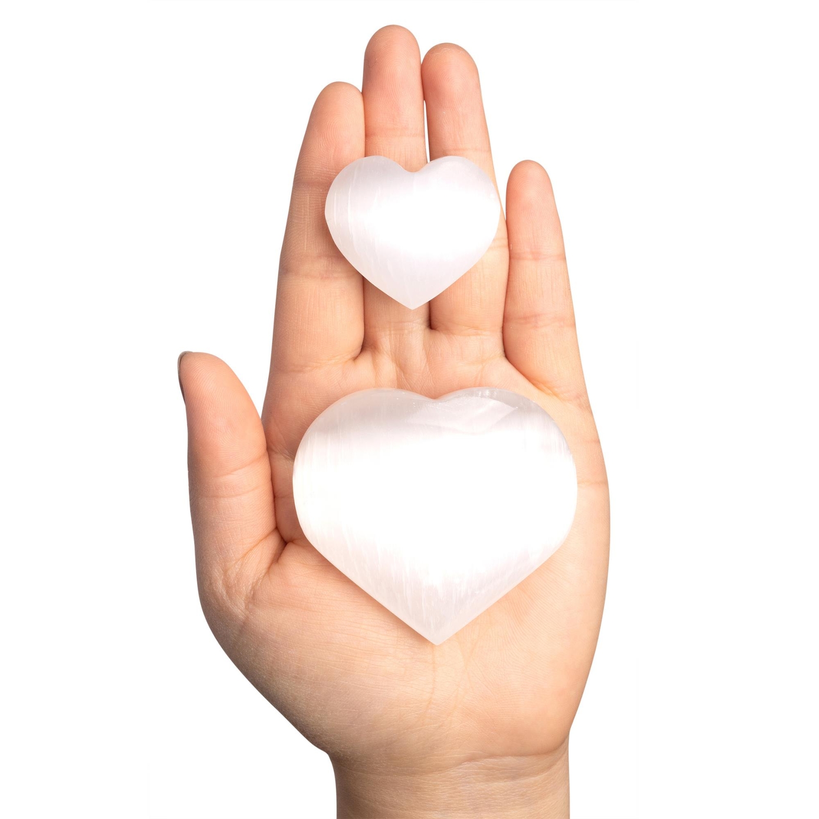 Selenite Crystal Hearts, Polished Selenite Palm Stone, Worry Stone, Crown Chakra
