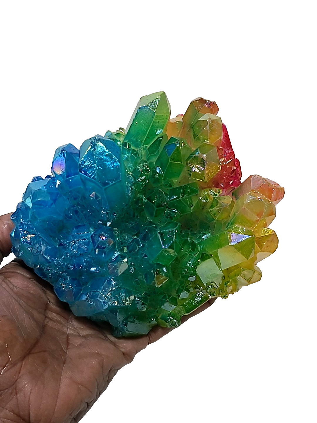 906g Rainbow Aura Quartz Cluster Crystals Angel Colorful Healing Gemstones