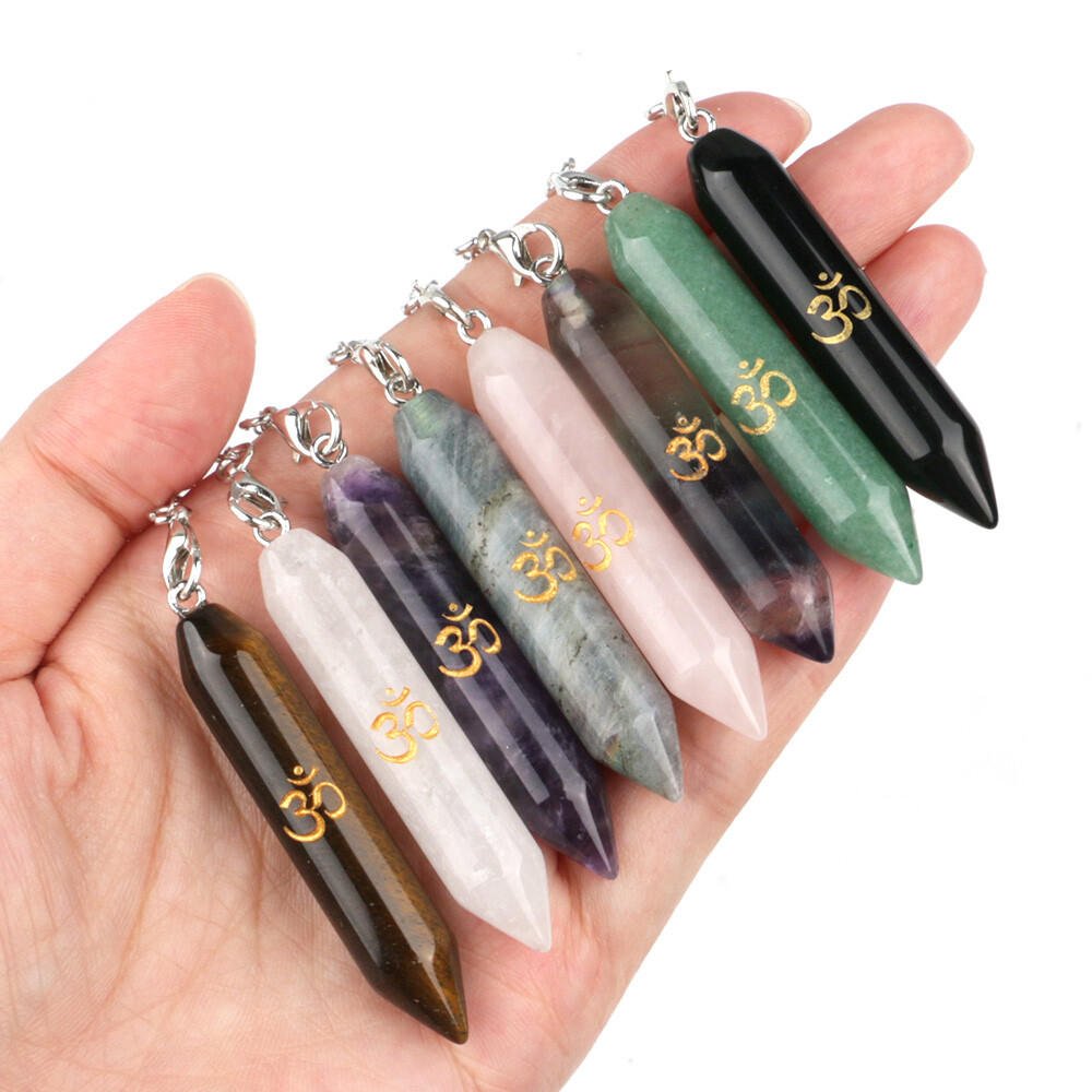 Chakra Crystal Pendulum Pendant Chain Runes Yoga Symbol Hexagonal Column Point
