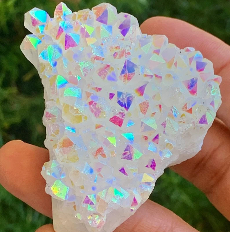 Rainbow Angel Aura Quartz Cluster Raw Titanium Geode Crystal Healing Specimen