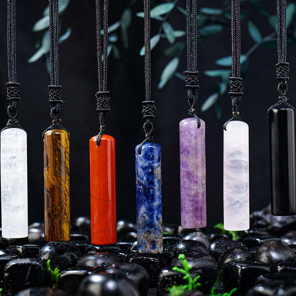 1x Natural Chakra Crystal Cylinder Necklace Pendant Column Quartz Reiki Healing