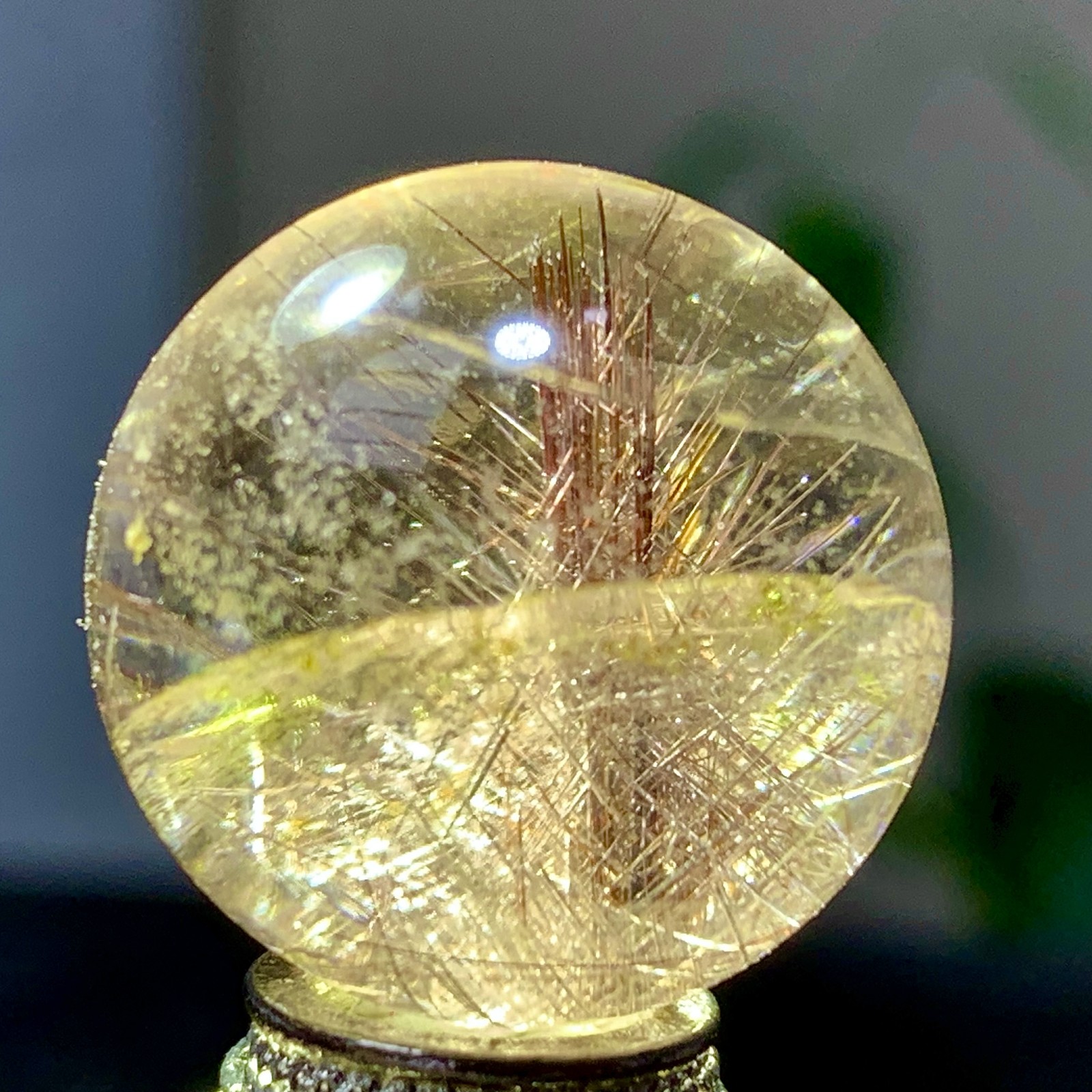 13G Natural golden Hair Crystal+Phantom Crystal Ball Healing