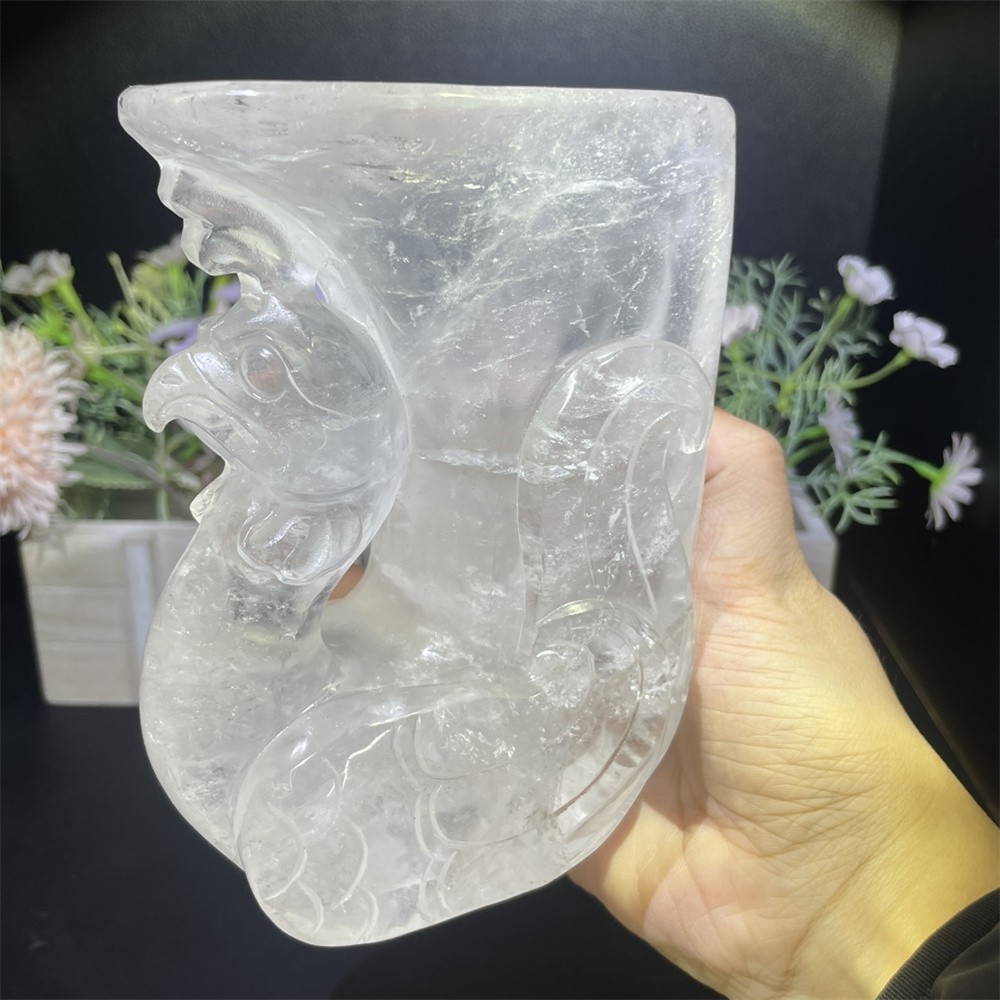 2.6LB 5.1″ Nartural Clear Quartz Art Cup Carved Crystal Reiki Quartz Decor Gift