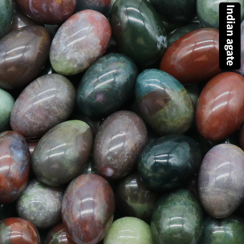 100pcs Natural Indian Agate Stone Egg Crystal Carved Healing Gem Reiki No Hole