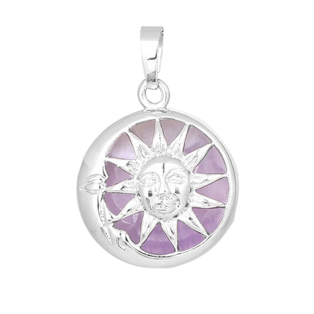Natural Gemstone Round Sun with Moon Chakra Pendant Charms Healing Necklace Gift