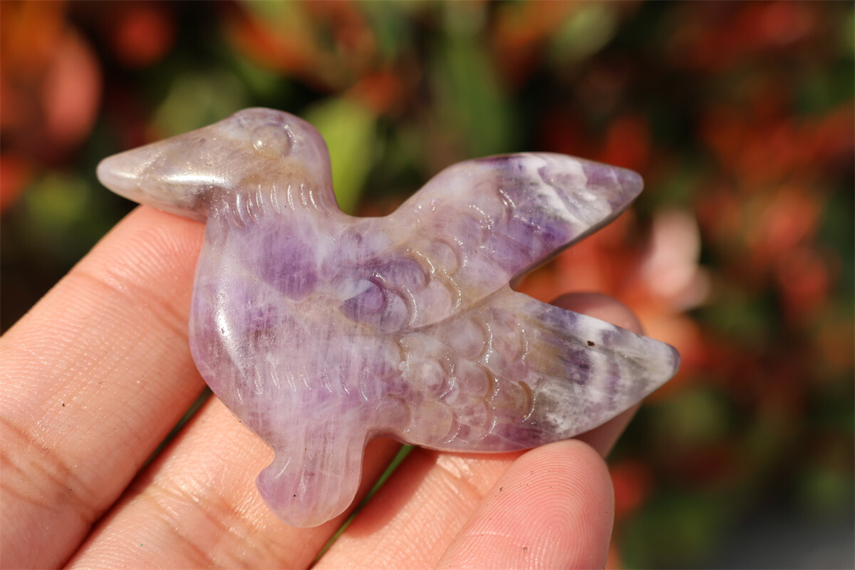 2.3” Hand Carved Natural Dream amethyst Hummingbird Reiki Crystal heal gift 1pc