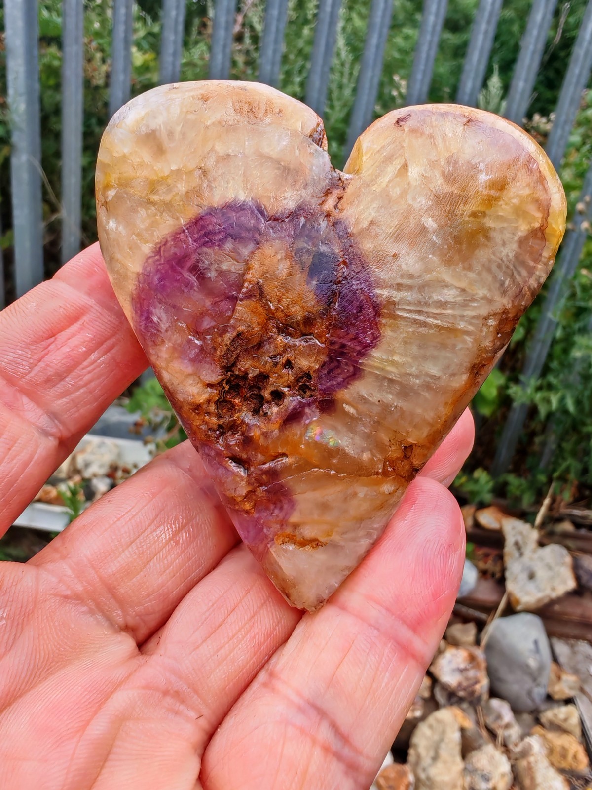 Blue John Fluorite Crystal Large Free Form Heart, Part Polished