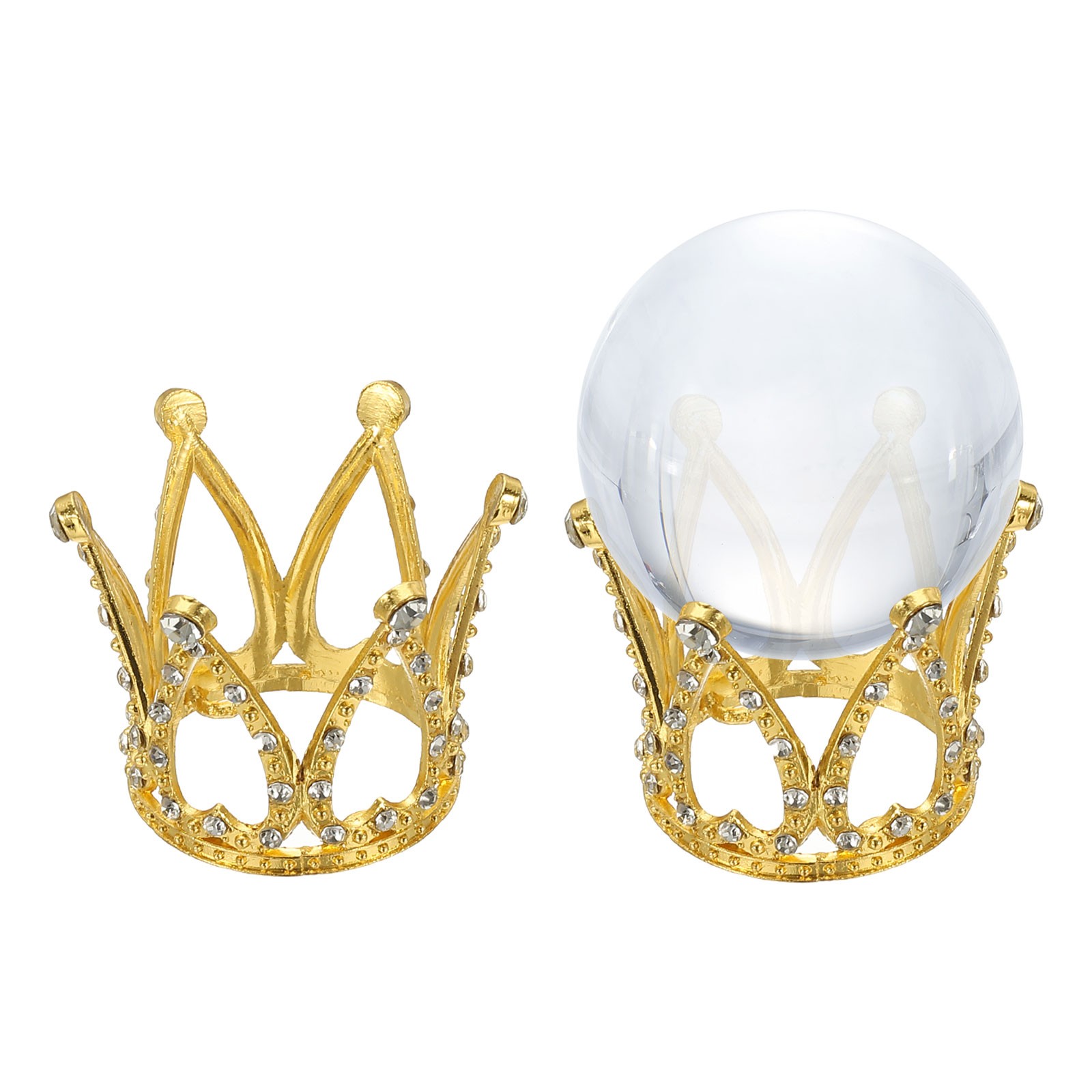 2pcs 1.7″ Dia Metal Crystal Sphere Holder Crystal Ball Crown Stand Gold