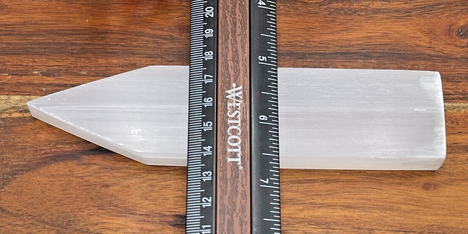 Selenite Charging Pointy Bar with 7 Chakra Stone & Velvet Pouch, 6 Inch (15 cm)