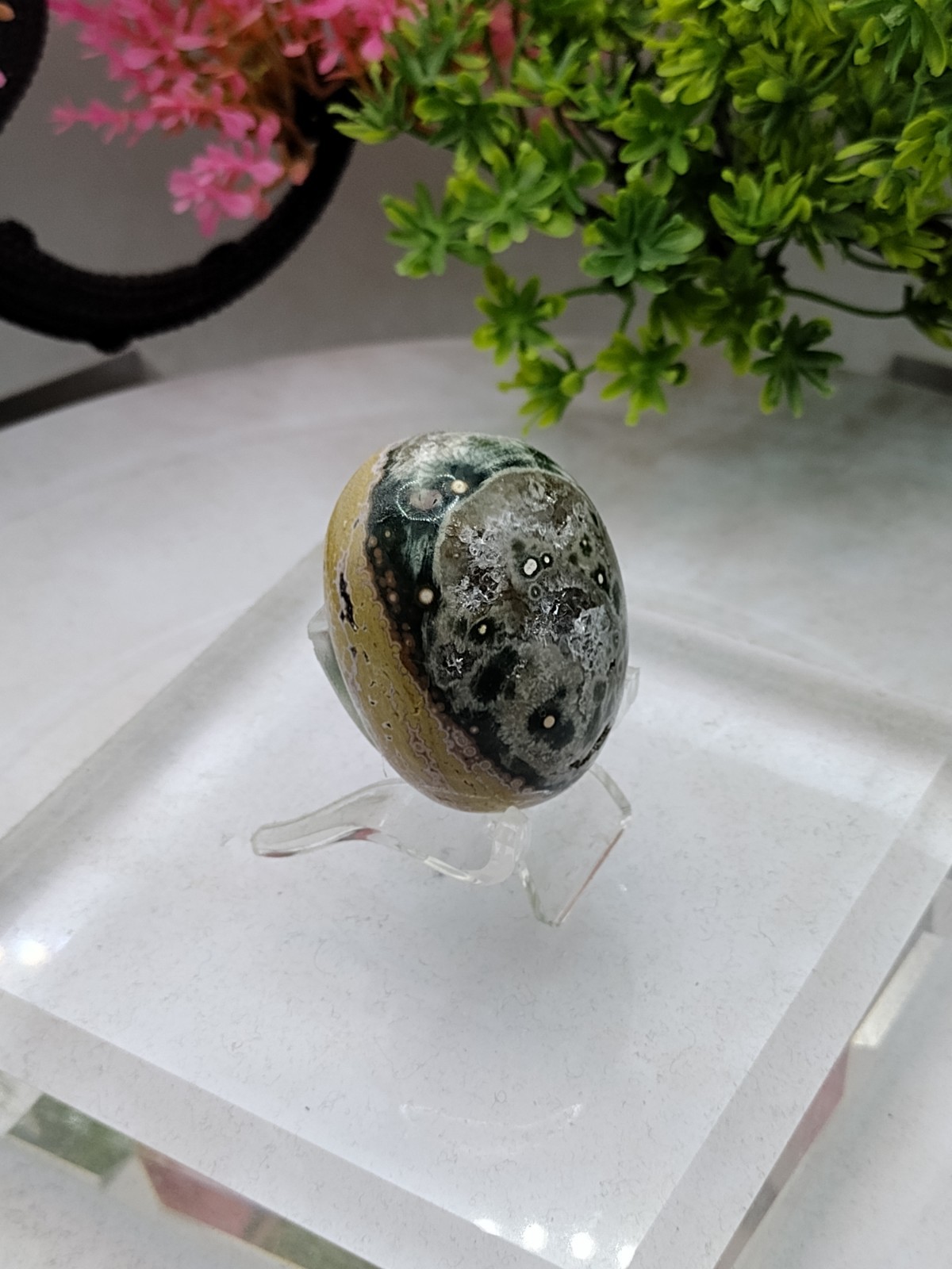 Beautiful Old Stock Ocean Jasper Palm Stone 1-1/2 Inch