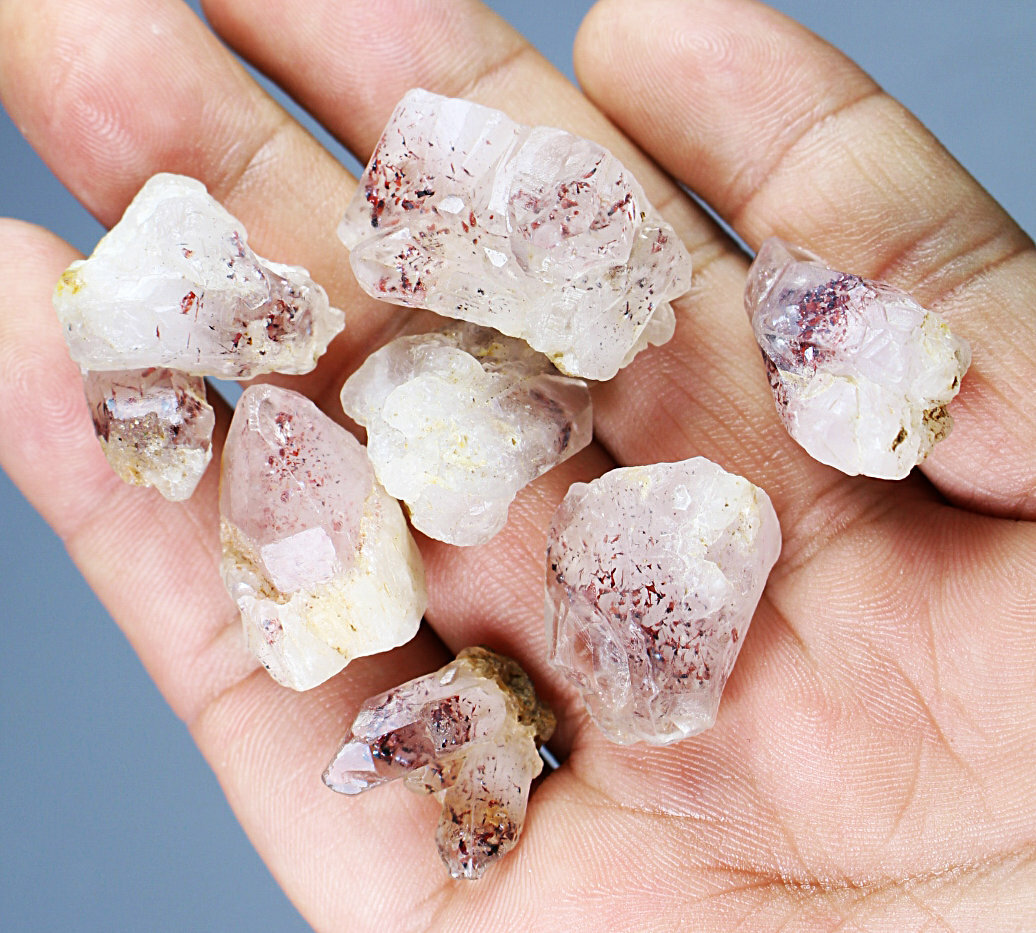 7pcs Natural Red Strawberry Pyramid Quartz Crystal Stone Point Mineral Specimen