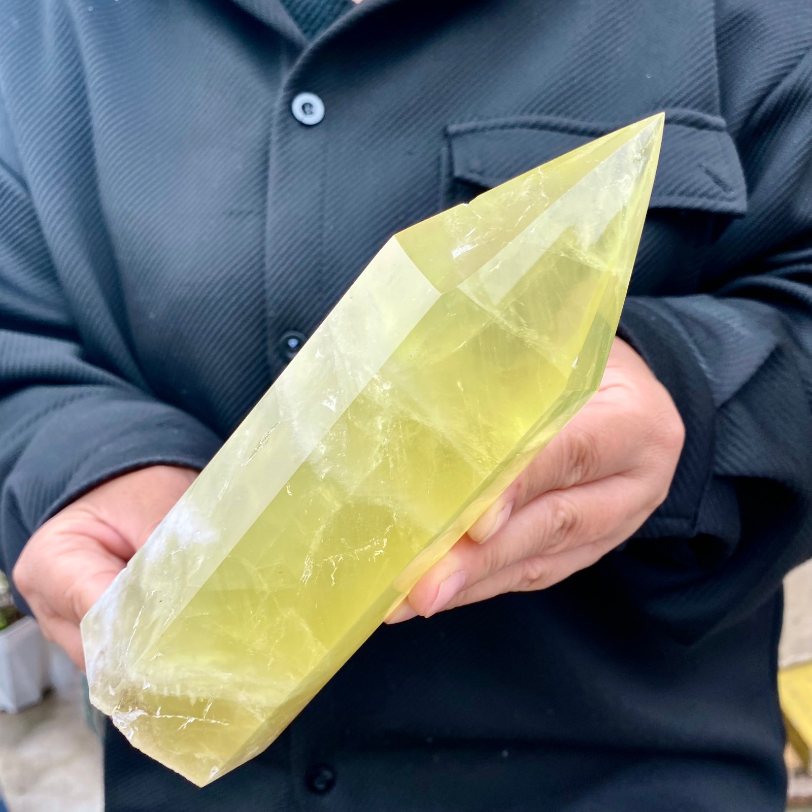 1.92LB Natural yellow crystal obelisk Crystal energy column Reiki healing-