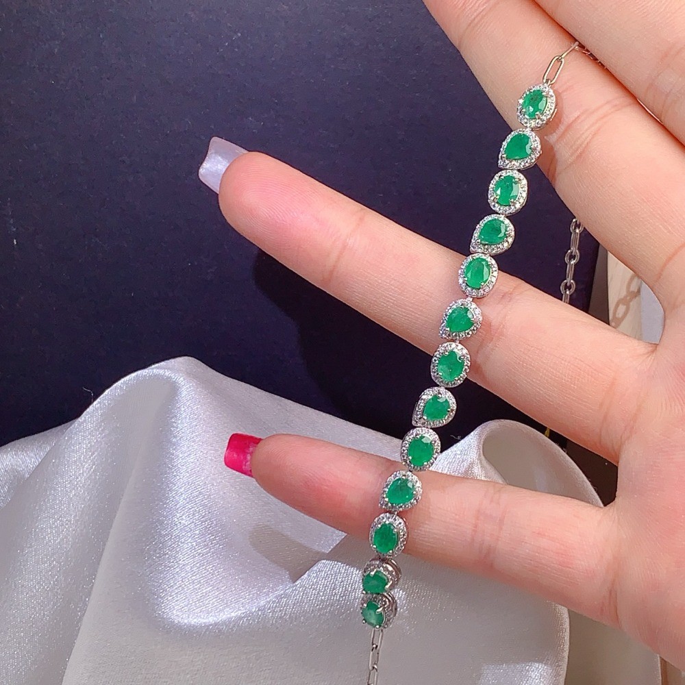 High Quality oval emerald bracelet Gemstone jewelry S925 Silver Plated 18K Gold