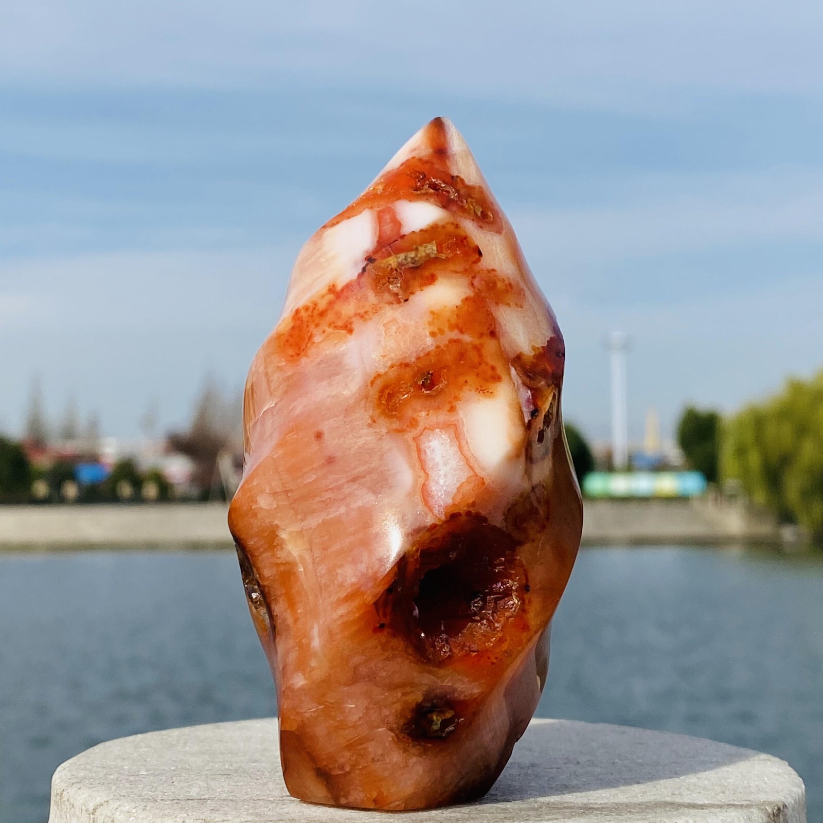 293g Natural and beautiful flame red agate crystal ore sample heals