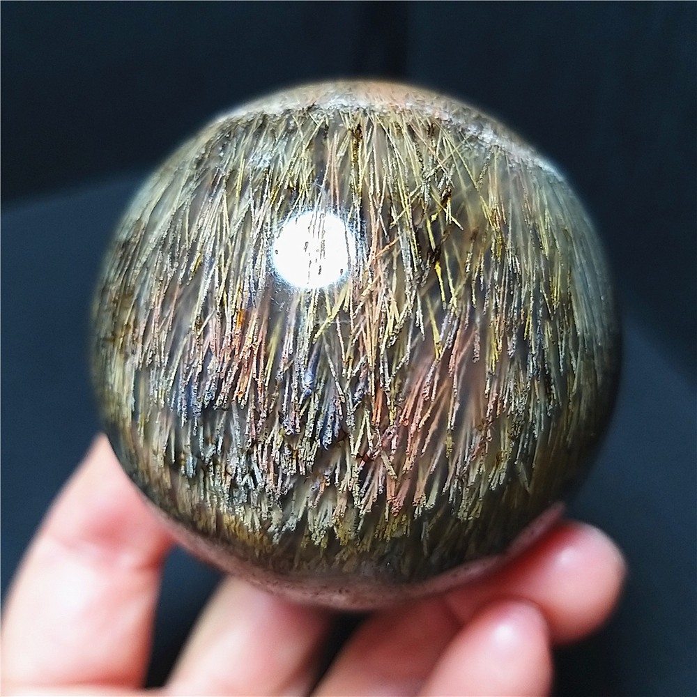 227.8G Natural Beautiful Golden Hair Rutilated Agate Stone Ball Healing B1716