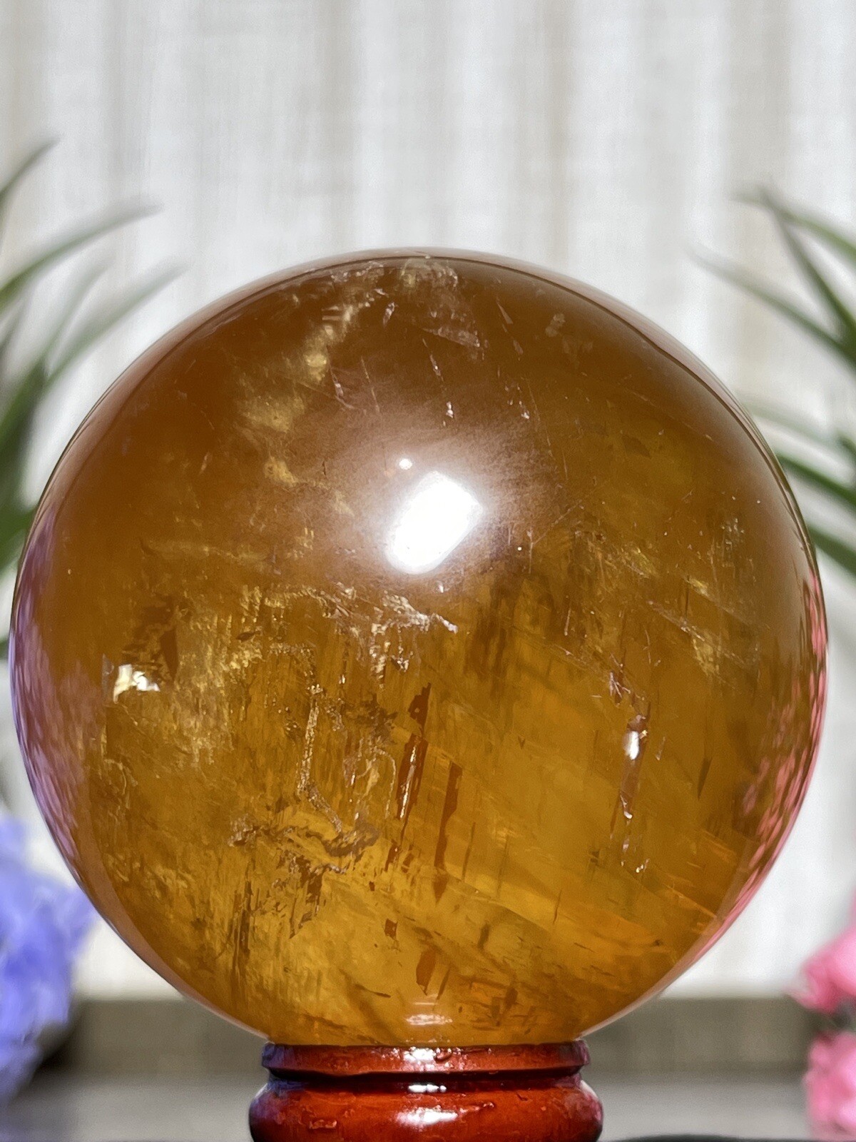 68mm HONEY CALCITE SPHERE – VIDEO Crystal Optical Orange Yellow Golden Amber