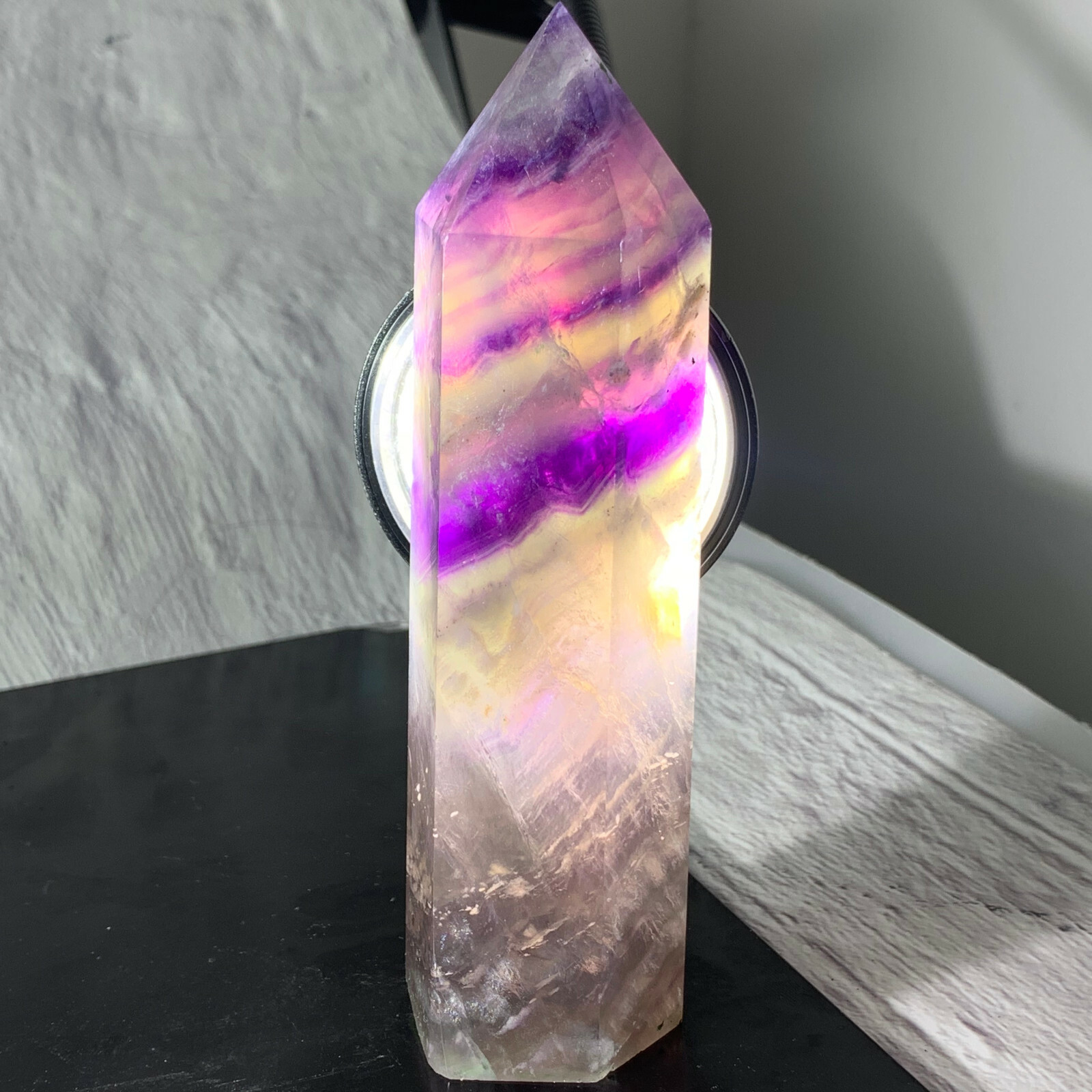 350g-500g Natural rainbow fluorite quartz crystal obelisk wand point healing 1PC
