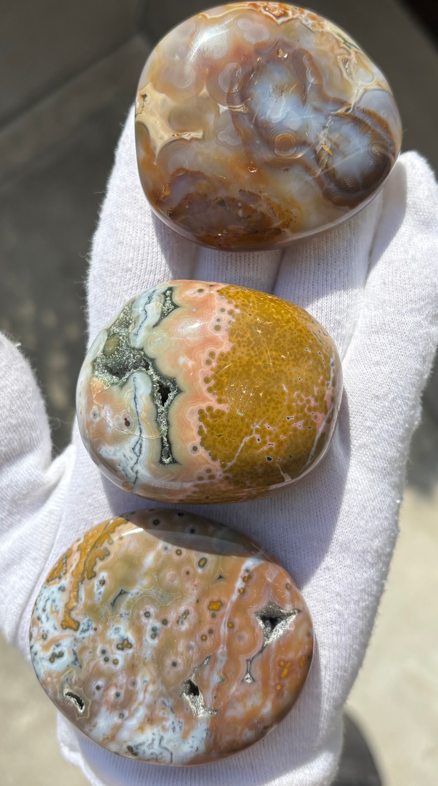 US SALE 297g LOT 3 OCEAN JASPER with 8th VEIN 8 OJ PALM STONES PALM STONE STONES