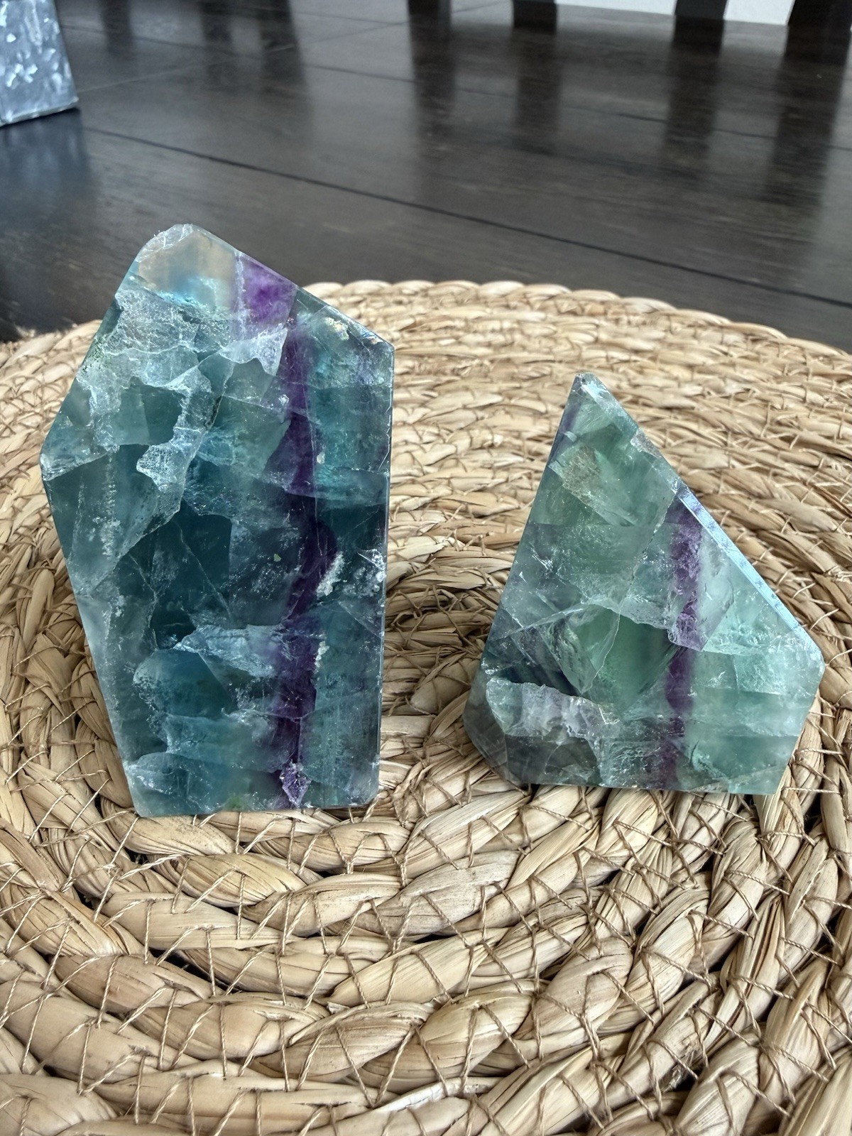 2 Rainbow fluorite Polished Freeforms Purple Blue Green Crystal 10.1oz Rainbow