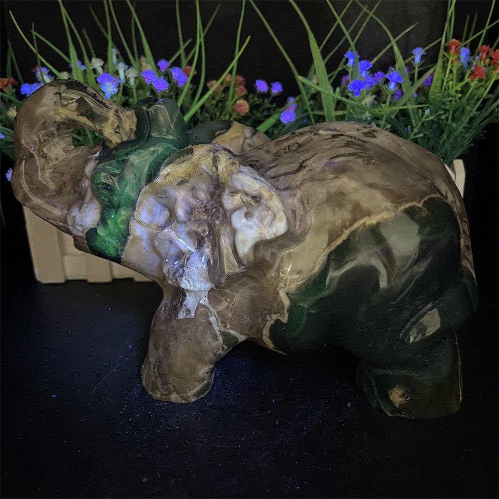 6.3LB 8.4″Natural Fluorescent Agate Elephant Carving Crystal Quartz Decor Statue