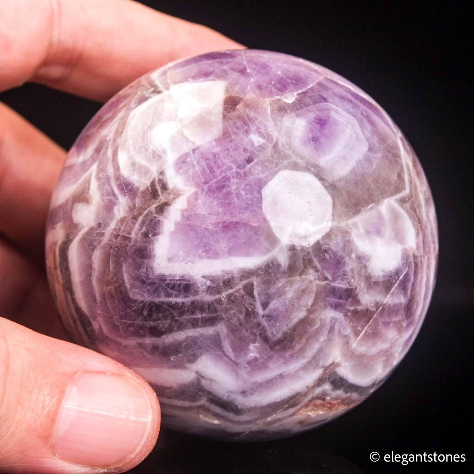 299g 60mm Chevron Amethyst Crystal Sphere Dream Purple Quartz Ball Healing Decor