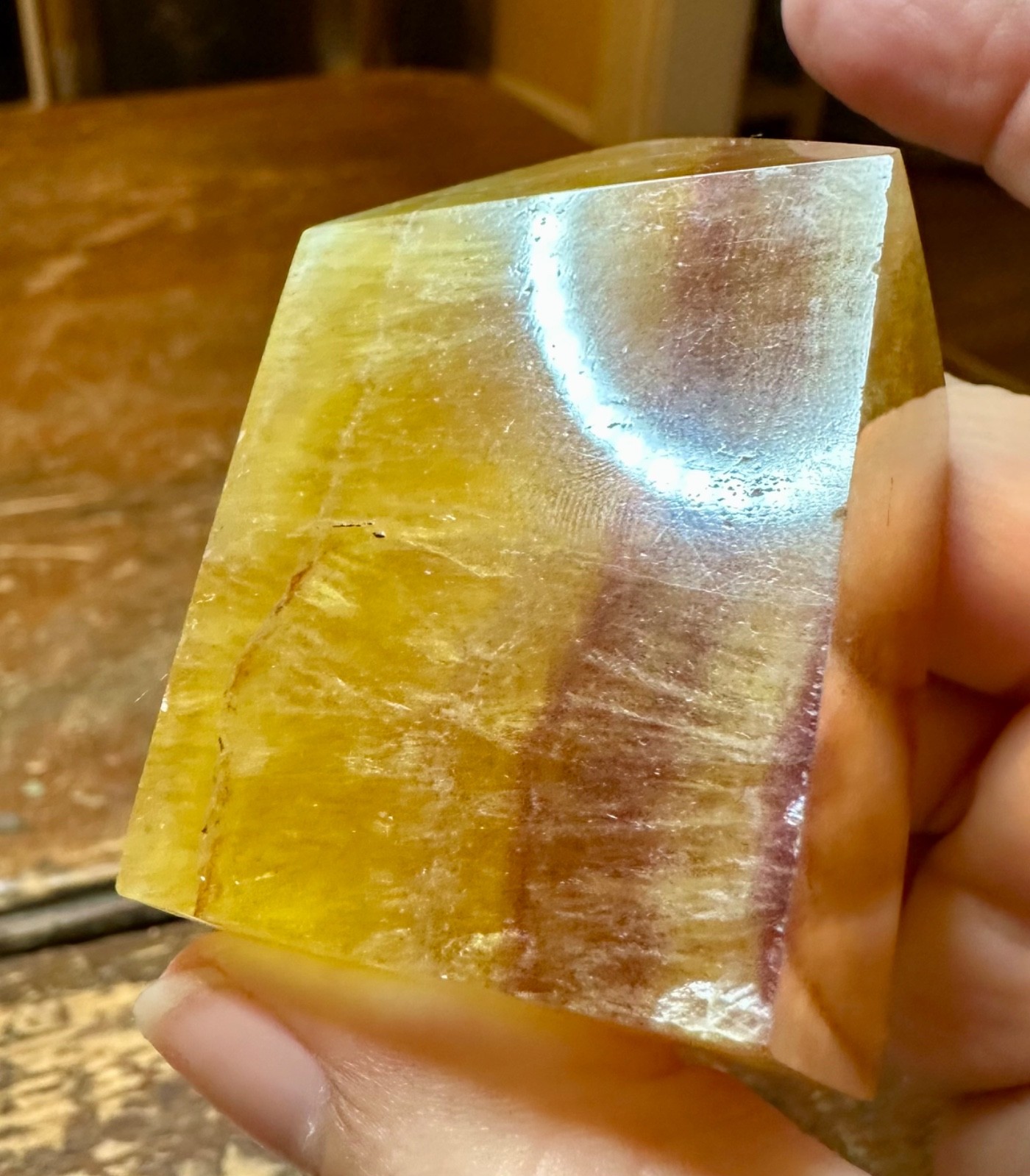 Yellow rainbow fluorite crystal tower point carving Free shipping