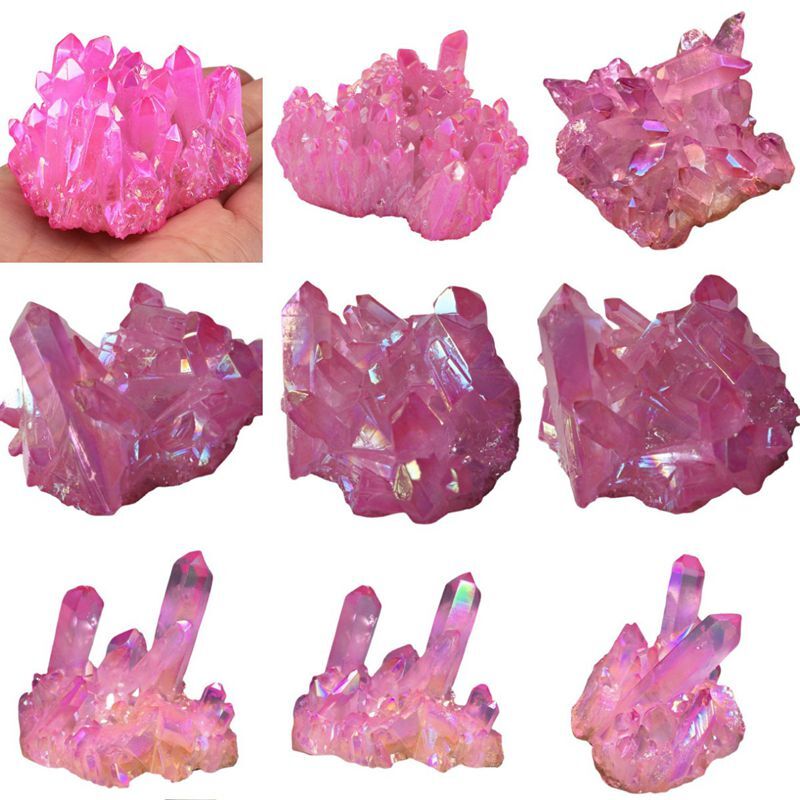Natural Quartz Crystal Cluster Aura Rainbow Titanium Rock Stone Specimens Reiki