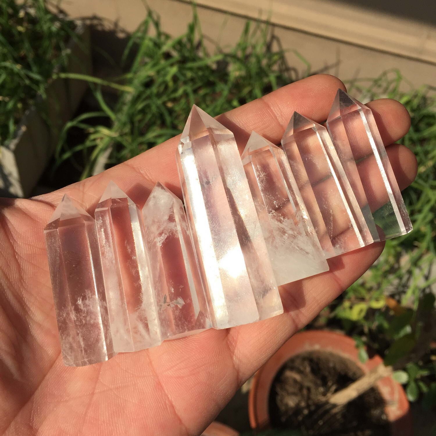 7 (SEVEN) NATURAL CLEAR QUARTZ CRYSTAL TOWER POINT POLISHED HEALING WAND SET