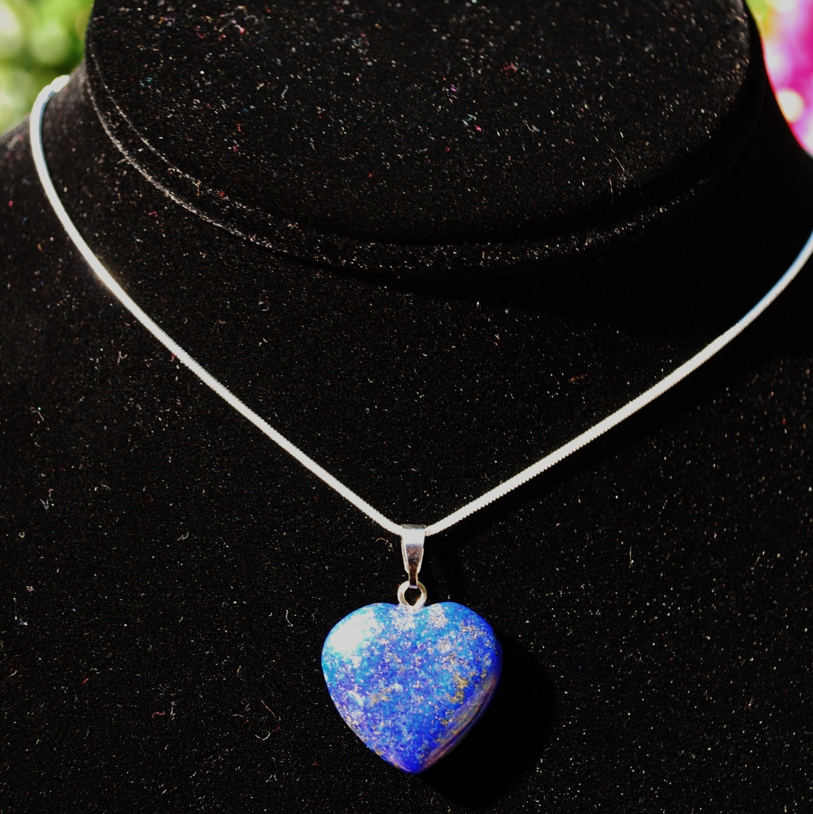 Baby Lapis Lazuli Heart Pendant + 20″ Stainless Steel Chain & Selenite Charger