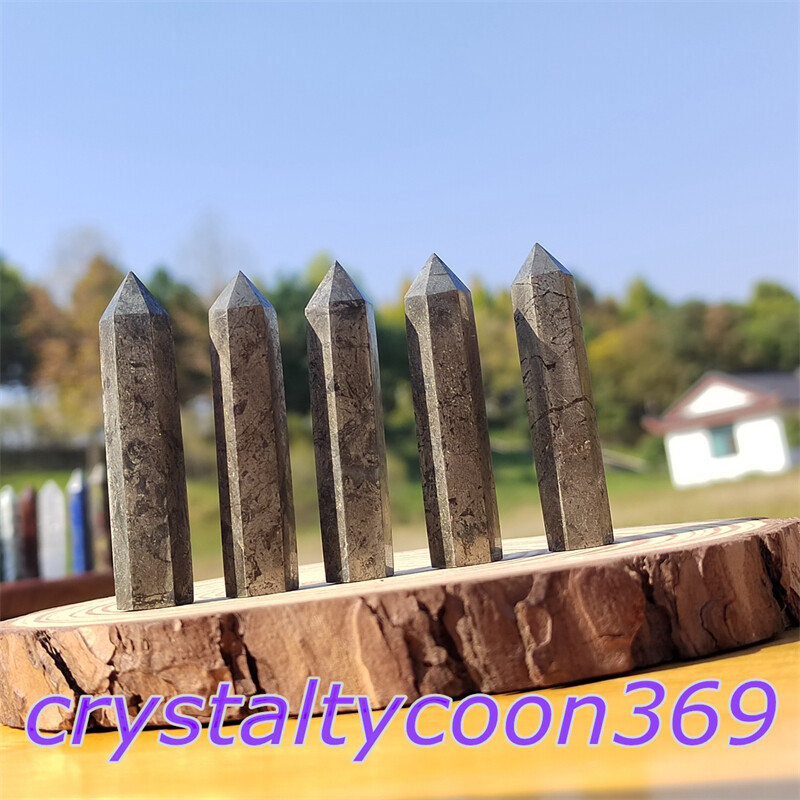 5pcs Natural Pyrite Wand Quartz Crystal Obelisk Point Tower Healing 5.5cm