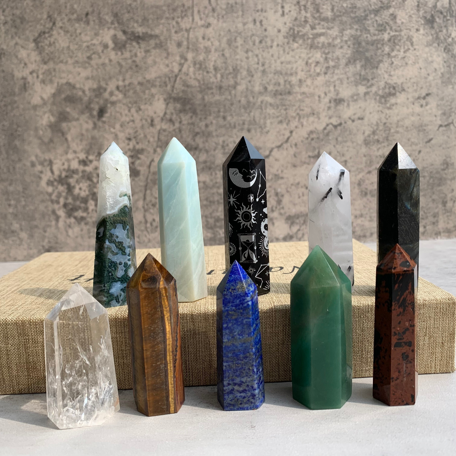 10pcs Natural Quartz Obelisk Crystal Wand Mineral Point Healing 45-80mm
