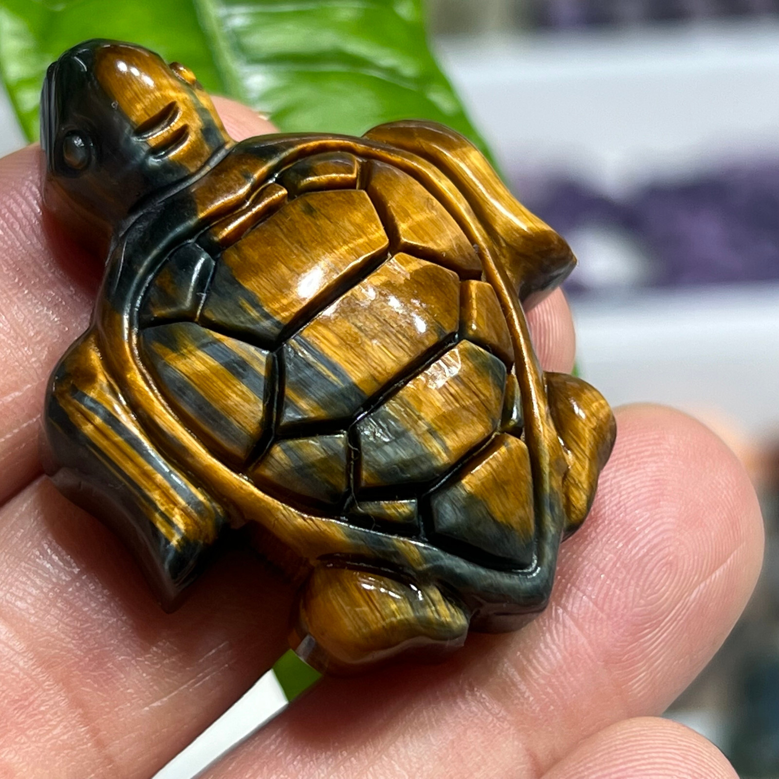 2″ Natural Tiger’s Eye Quartz Hand Carved sea turtle skull Crystal healing