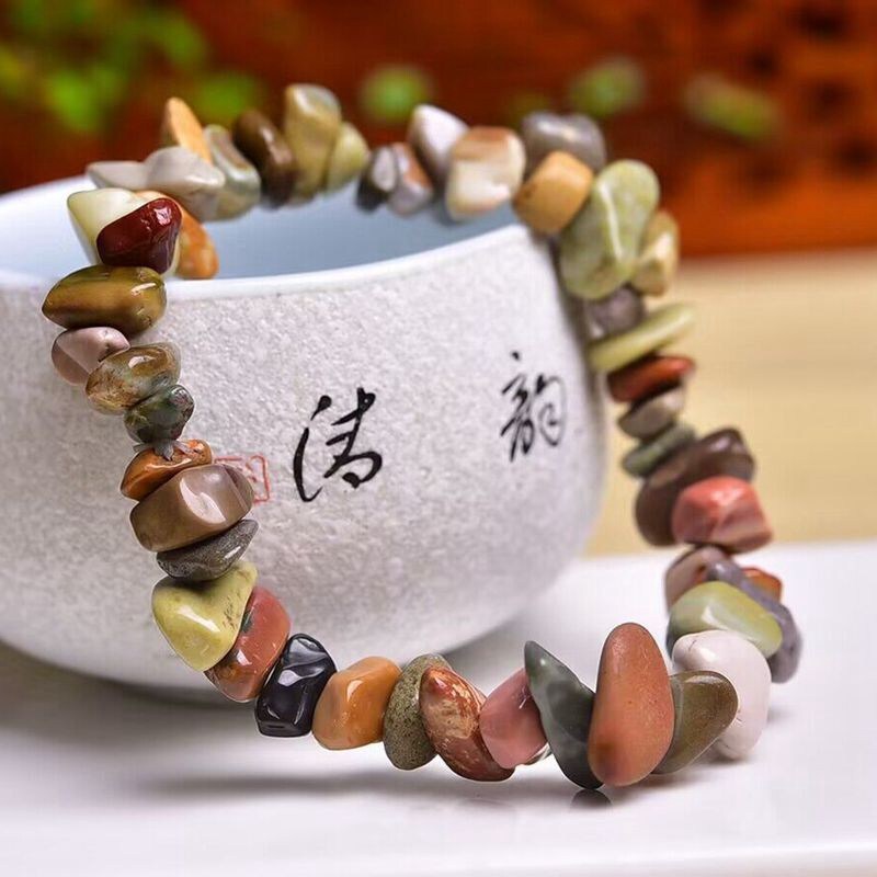 Natural Vitellite Yolkstone Quartz Crystal Bracelet Stretchy Bangle Amulet Decor