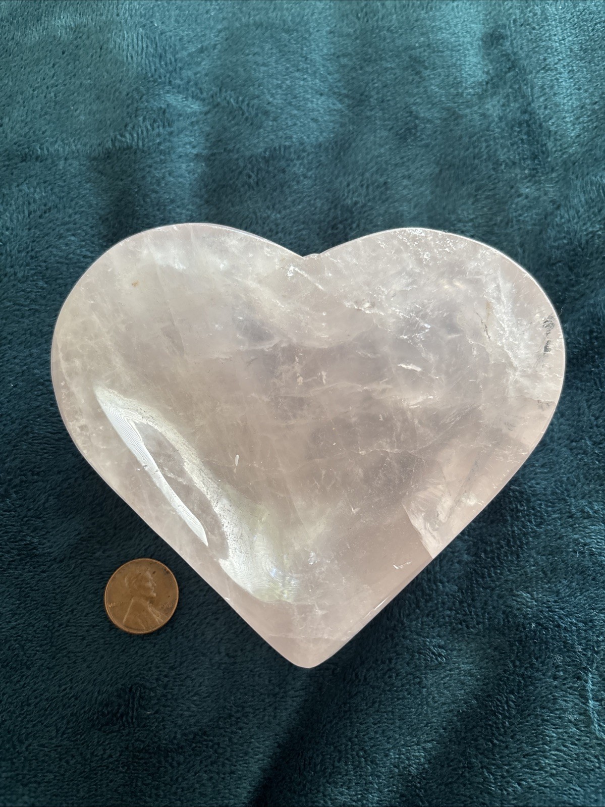 Large Rose Quartz Crystal Heart Bowl Handmade Crystal Home Office Decorative