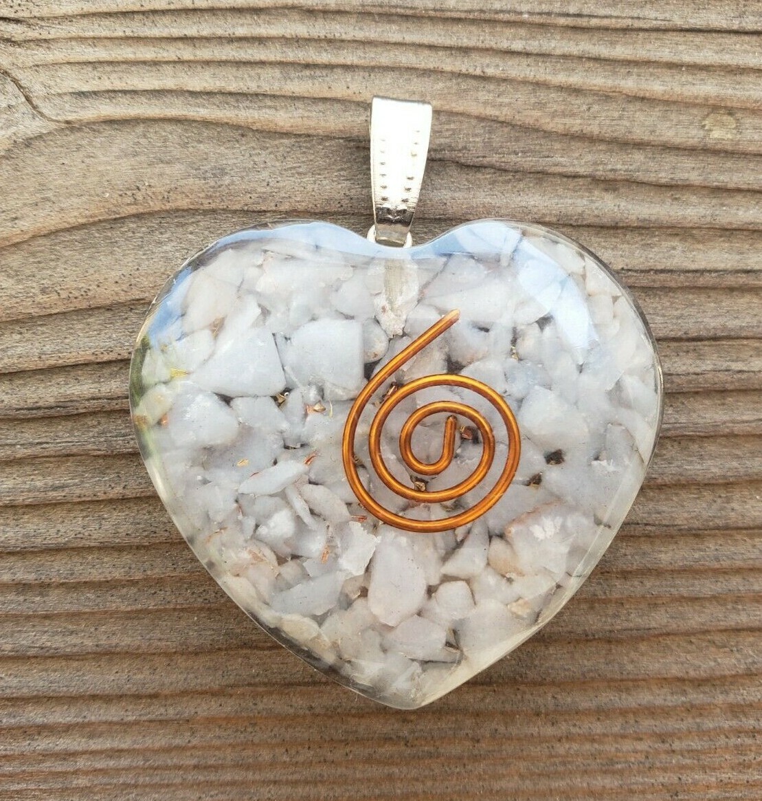ORGONE ANGELITE GEMSTONE HEART SHAPED PENDANT ORGONITE (ONE)