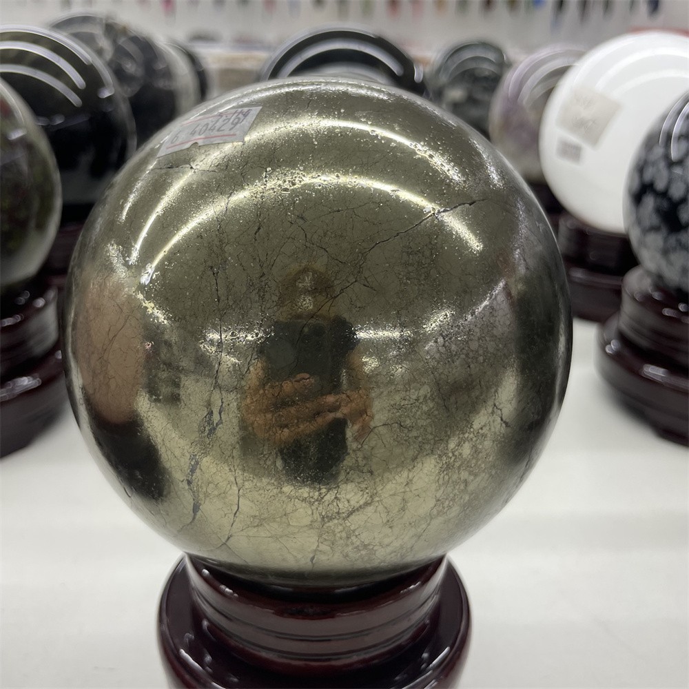 11.LB 4.5″ Natural Pyrite Sphere Ball Carved Crystal Quartz Decor Healing Energy