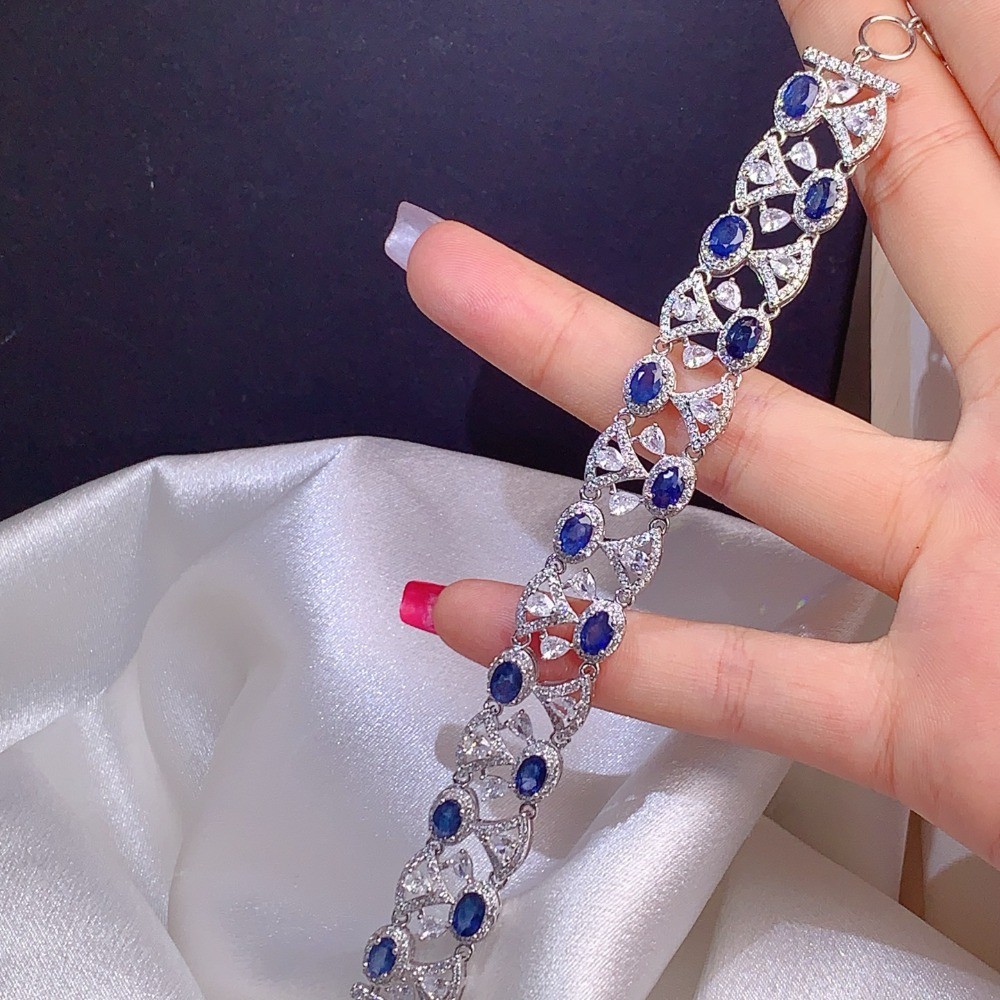 Natural Sapphire DLY bracelet Gemstone Jewelry S925 Silver Plated 18K Gold Gift