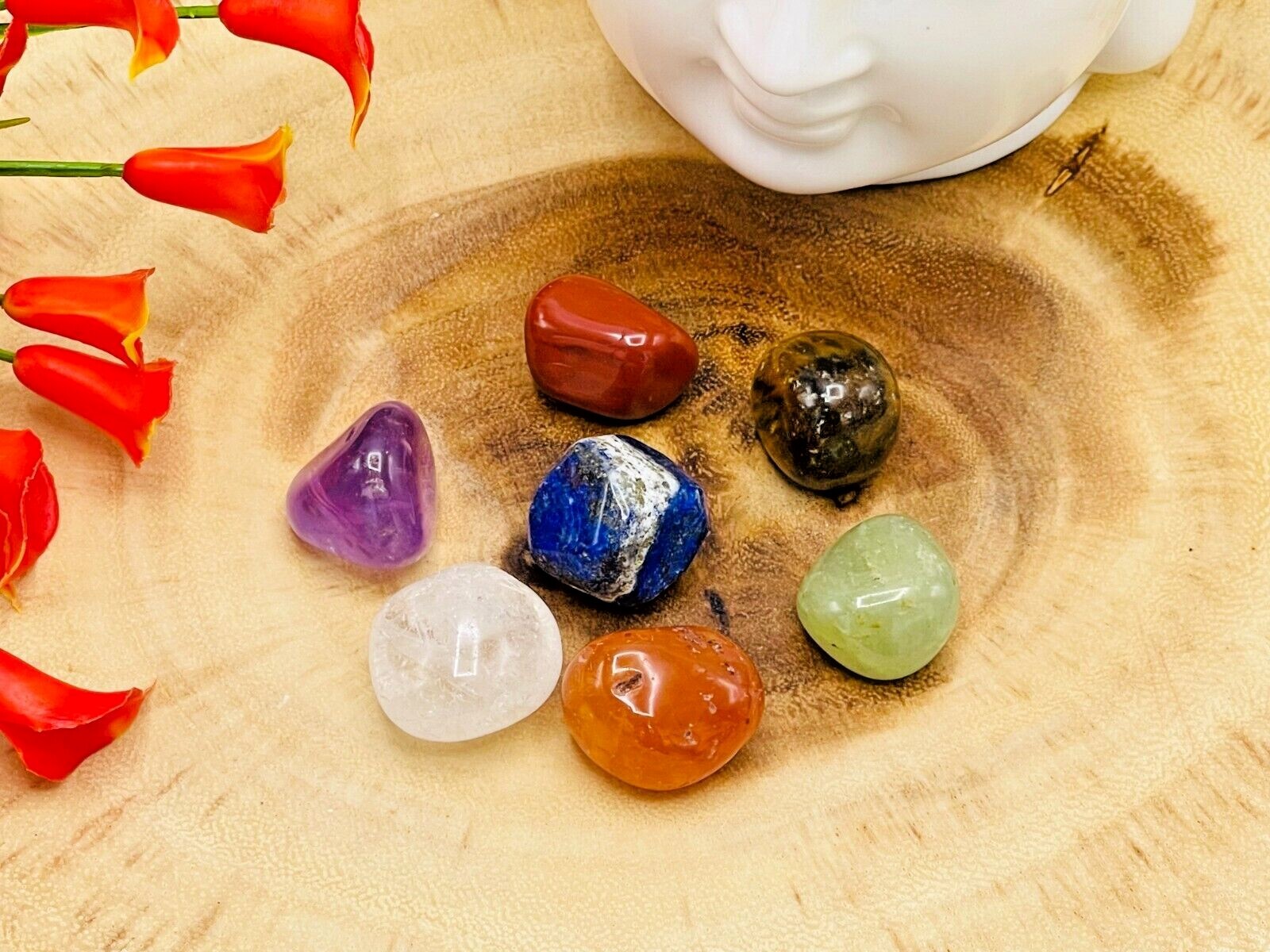 Selenite Charging Pointy Bar with 7 Chakra Stone & Velvet Pouch, 6 Inch (15 cm)