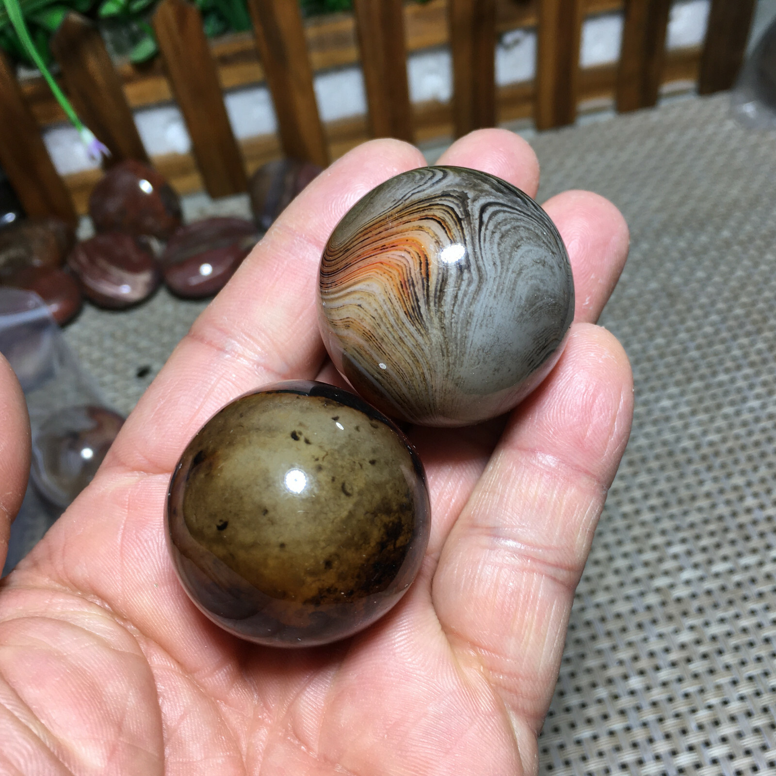 114g 2PC Natural Silk Agate Polished Sphere Ball Madagascar 9610