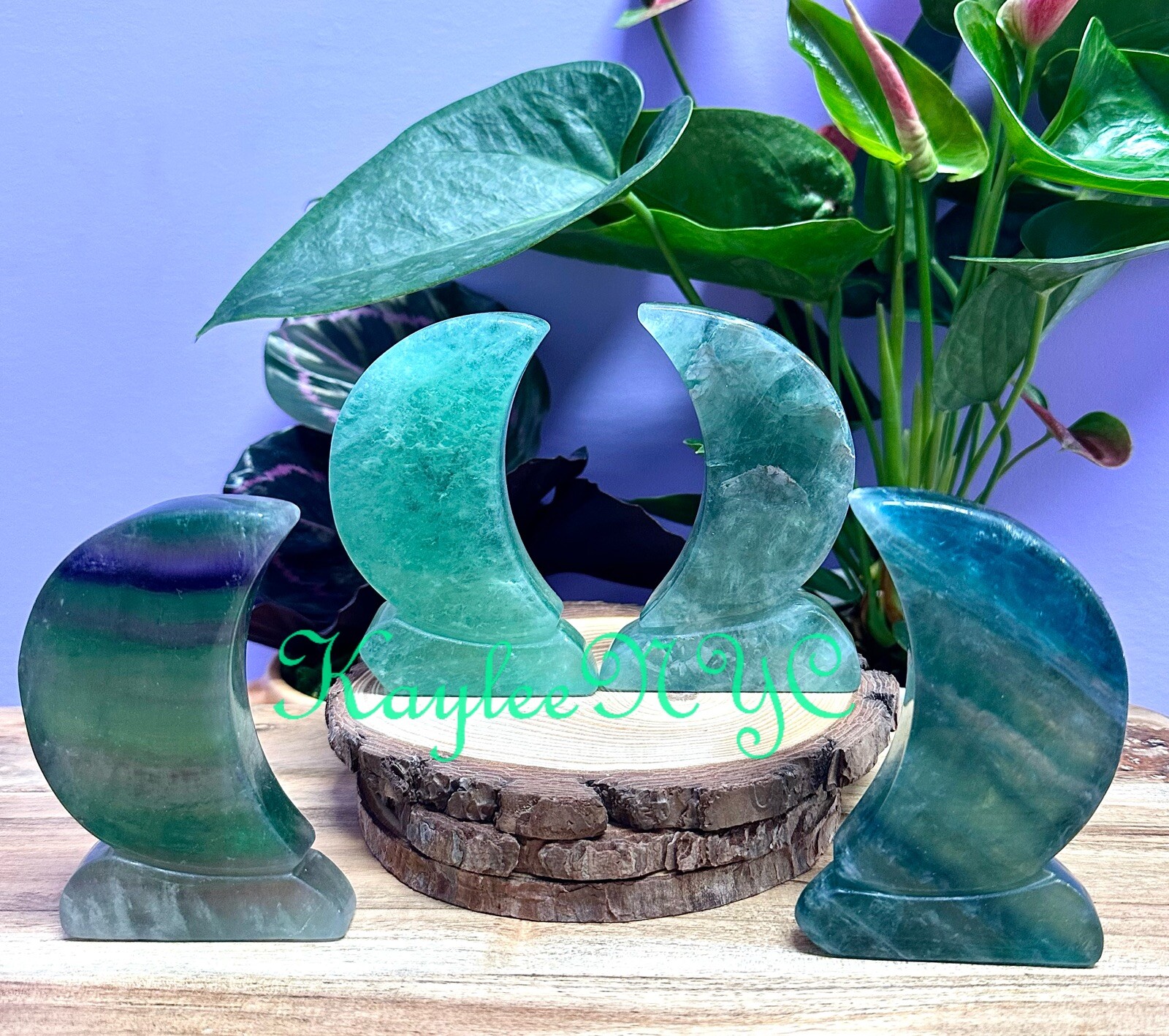 Wholesale Lot 4 Pcs Natural Green Fluorite Moons Healing Energy
