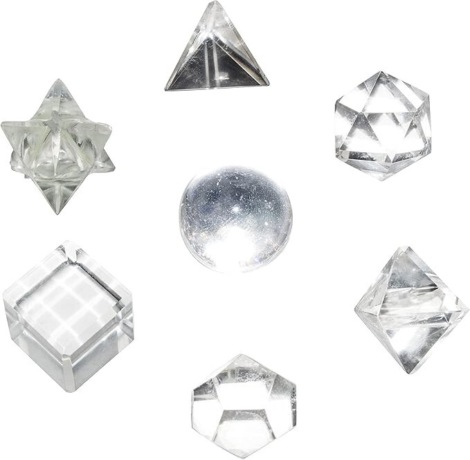 Clear Quartz 7Pcs Sacred Geometry Set Platonic Solids with Wooden Box 15-20MM