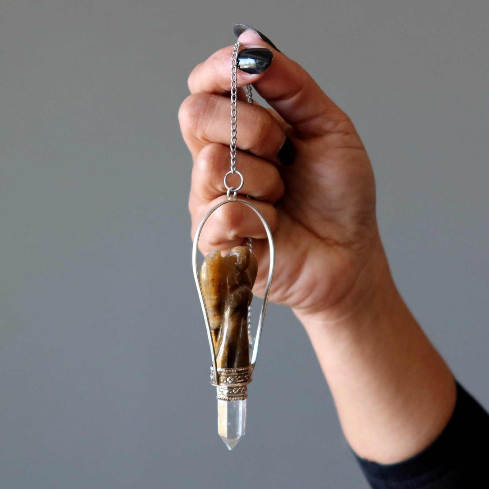 Tigers Eye Pendulum Angel Divination Clear Quartz Point Healing Reiki Dowsing