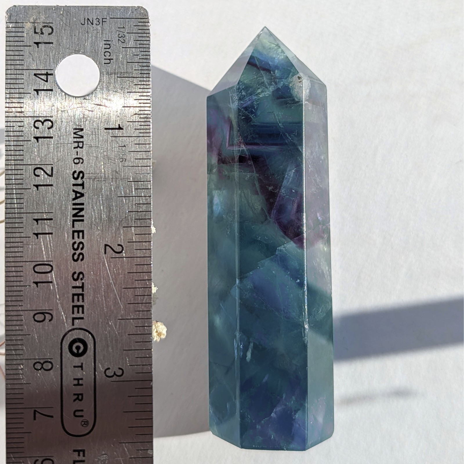 4″ rainbow fluorite tower, teal purple green blue fluorite crystal generator