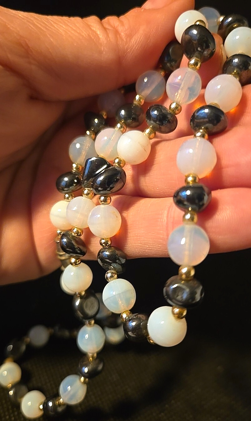 Hematite Opalite Beaded Bracelet Crystal Healing Fashion Jewelry Gift Energy