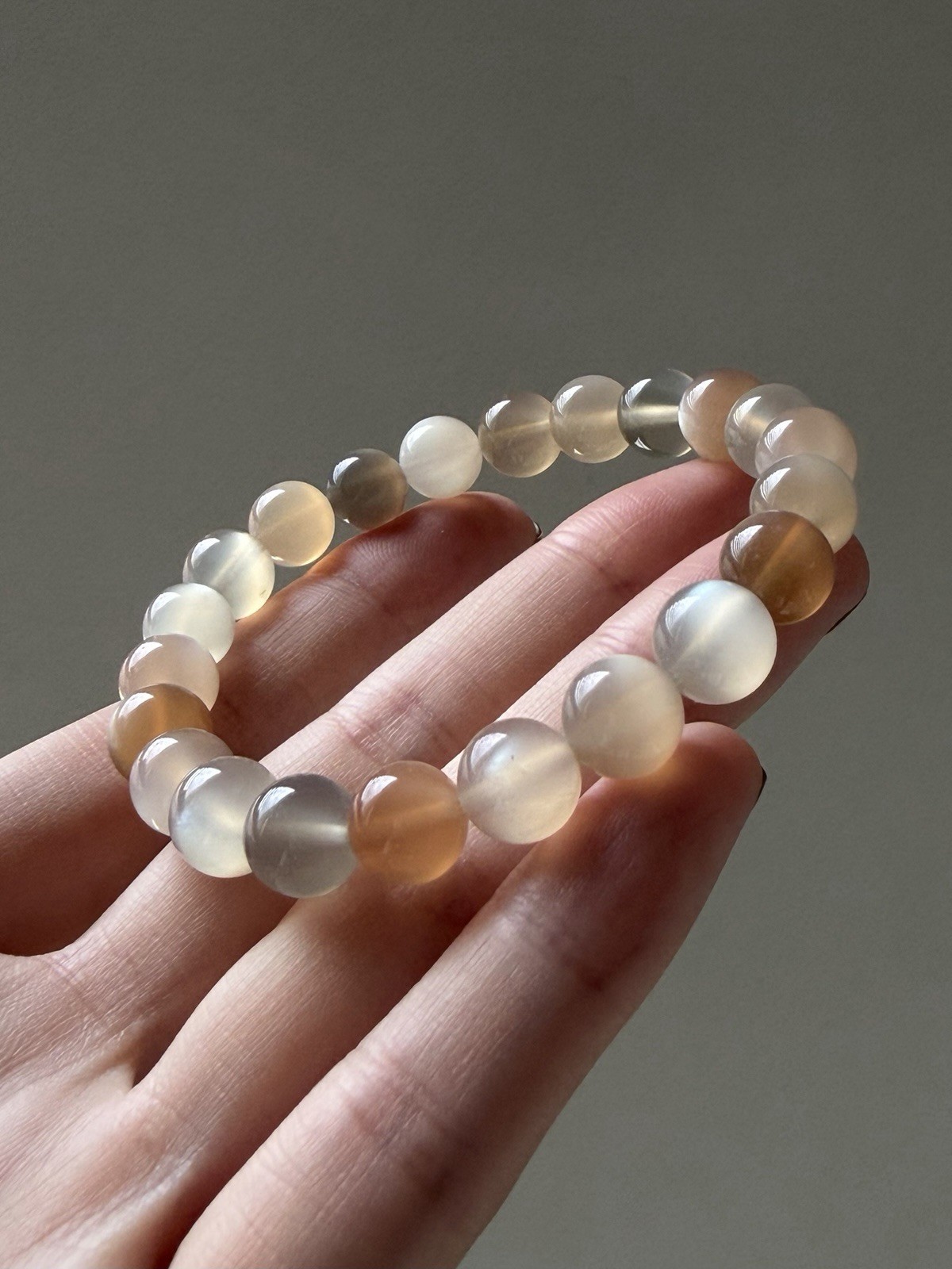 AAA+ Natural Colorful Multi Color Peach Gray White Flashy Moonstone Bracelet