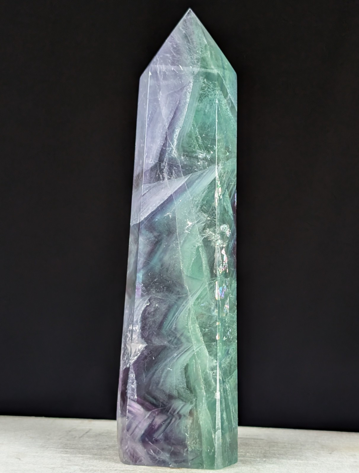 Rainbow Fluorite Tower Point Crystal Big Tall Gemstone Wand Chipped Edge