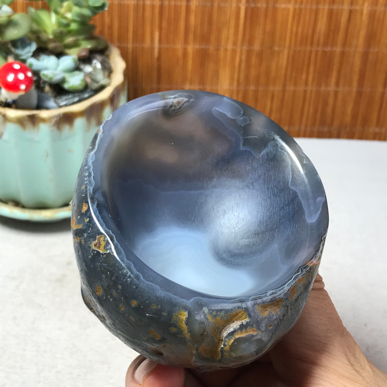 88-73-40mm Natural Polished Agate Carved Stone Rock Ashtray Ash Tray 257g A6326